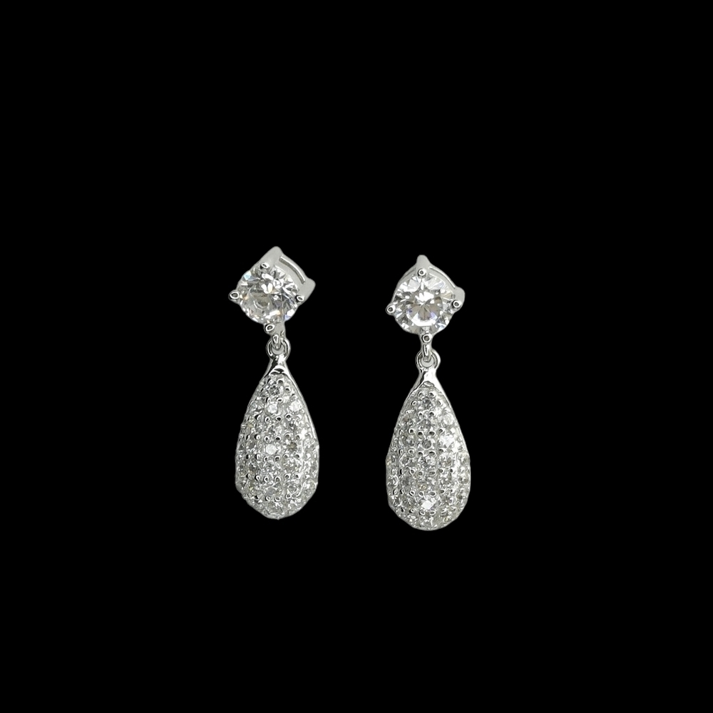 Sterling Silver CZ pave  teardrop earrings NEW